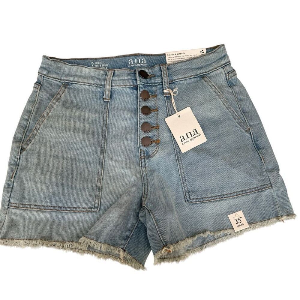 a.n.a. Women's High-Rise Denim Shortie Shorts button fly 3.5" Inseam Size 2 NWT